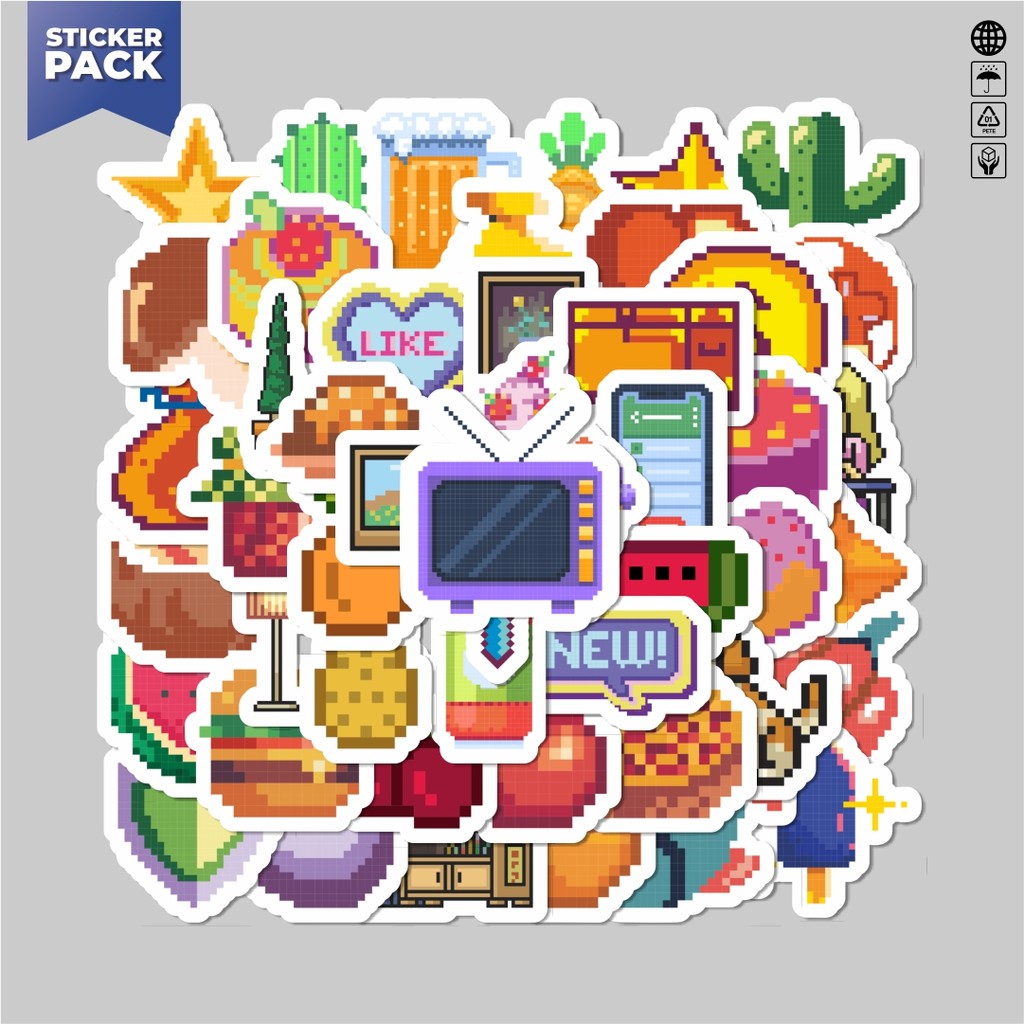 

[100PCS]Stiker Pack Sticker Kartun Pixel Sticker Aesthetic Vinyl Anti Air Dekorasi Sticker Laptop Buku Journal Koper Helm Casing HP Gitar Helm Skateboard
