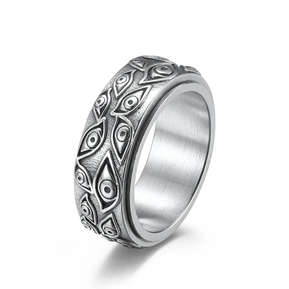 

Stainless Steel Vintage Evil Eye of God Ring Spinner Ring Stress Relieving Anxiety Ring for Men Women