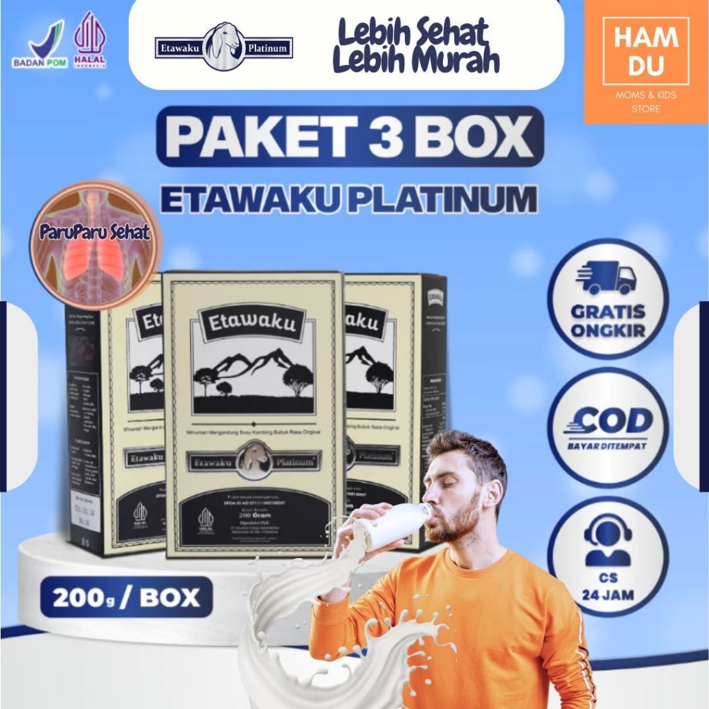 

ETAWAKU PLATINUM Paket 3 Box Susu Kambing Murni & Krimer Bubuk Nabati Lebih Sehat Lebih Murah