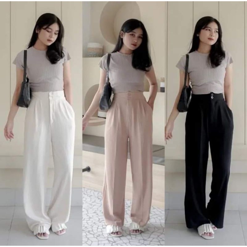 A29 Celana Kulot Skenna Wanita - Kain Jatuh Tebal - Pinggang Highwaits - Jennie Pants Knit Premium -