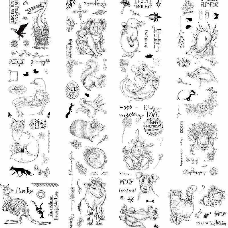 

Animals Koala Mole Frog Squirrel Fox Rabbit Kangaroo Letter Words Clear Silicone Stamps Make Cards Paper Crapbook Craft Stamp