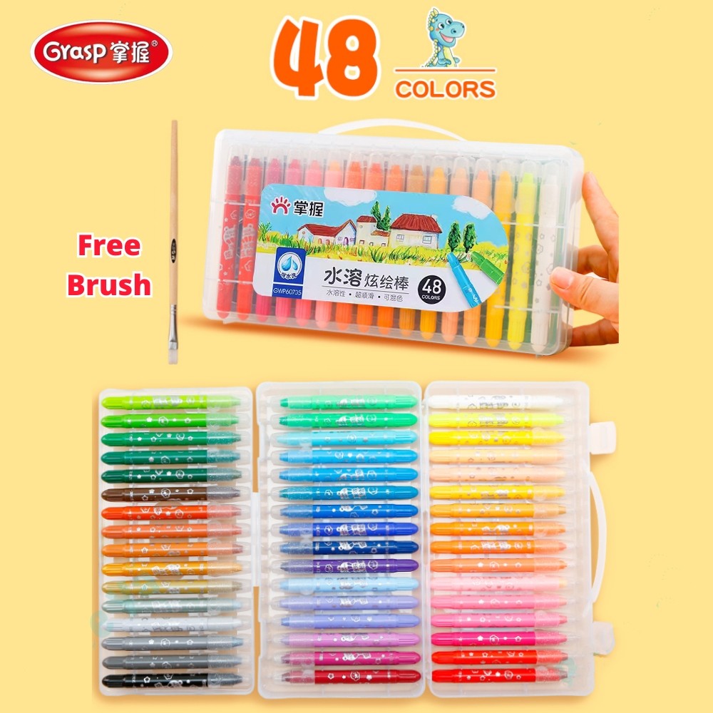 

Crayon Grasp Mata Sedang Original 12/36/48 Warna Water Soluable Crayon Krayon Mewarnai
