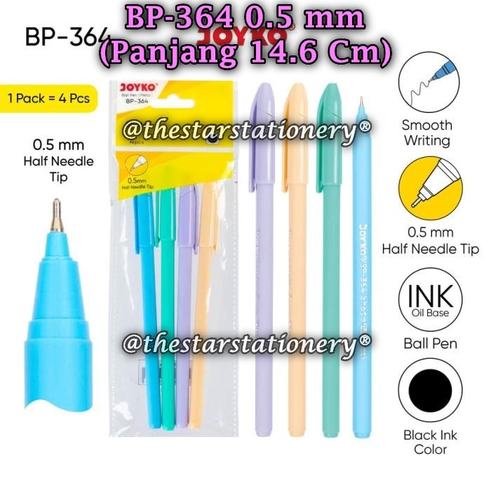 

(1 Set/4) GROSIR Bolpen JOYKO BP-364 Shota 0.5 Black Ball Pen Pulpen Pena Joyko BP-364 (1 Set/4)