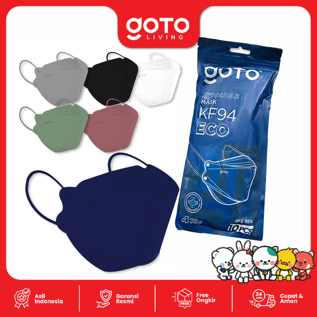 Goto Eco Masker KF94 Earloop Face Mask Kesehatan KF94 4Ply Warna