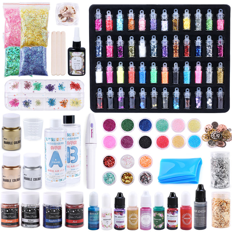 

2 Part Clear Epoxy Resin Liquid Colorant Dye Filling Material Set Dried Flowers Glitter Powder for Resin Accessories Craft DIY