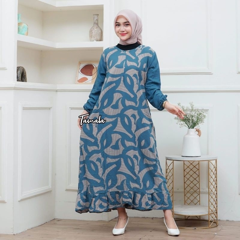 Daster Midi Rayon Rempel – Busui Friendly Lengan Panjang Modern