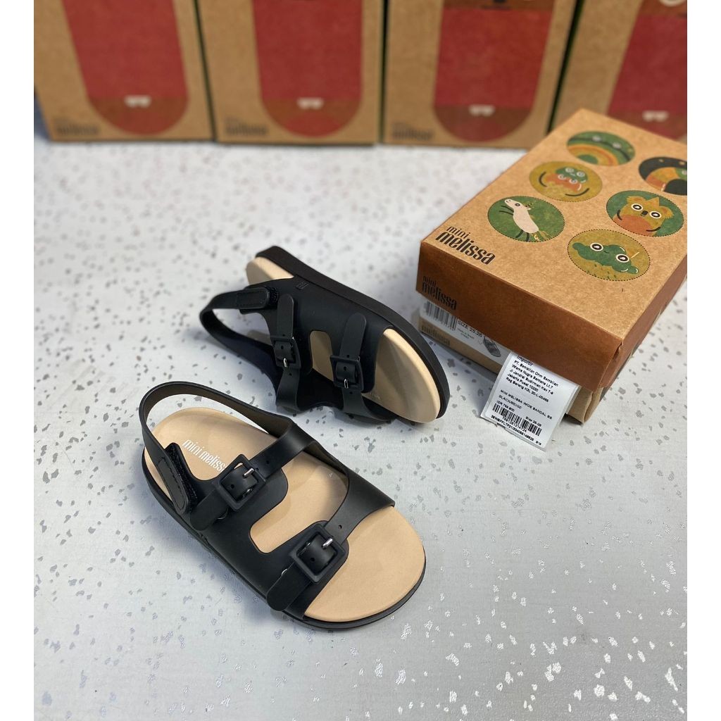 Sepatu Sandal Anak Unisex Mini Melissa Wide Sandal Bb Black/Beige