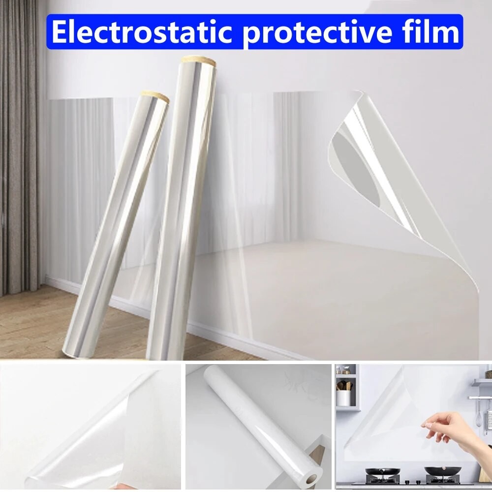

1.2Mx10M Kitchen Wall Wallpaper Transparent Electrostatic Protective Film Oil Proof Wall Sticker Waterproof Paper Home Decor