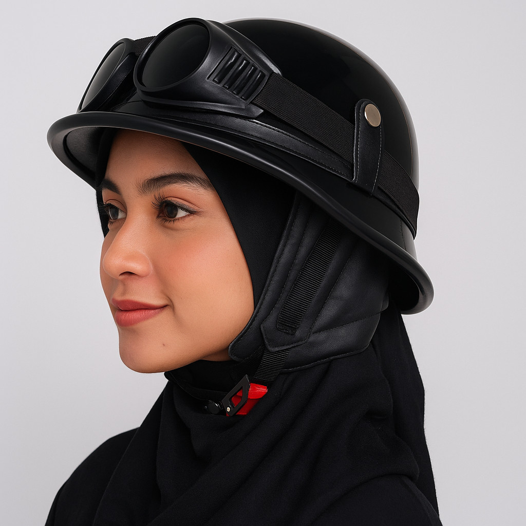 HELM NAZI CHIPS RETRO VINTAGE HITAM GLOSSY HELM VESPA CEWEK DEWASA REMAJA