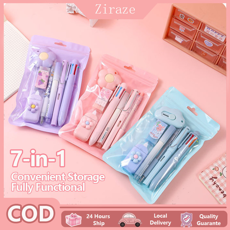 

7-in-1/Set - Alat Tulis Kawaii Paket Hadiah / Perlengkapan Sekolah / Lucu Berbagai Macam Alat Tulis, Bahan Plastik Tahan Lama