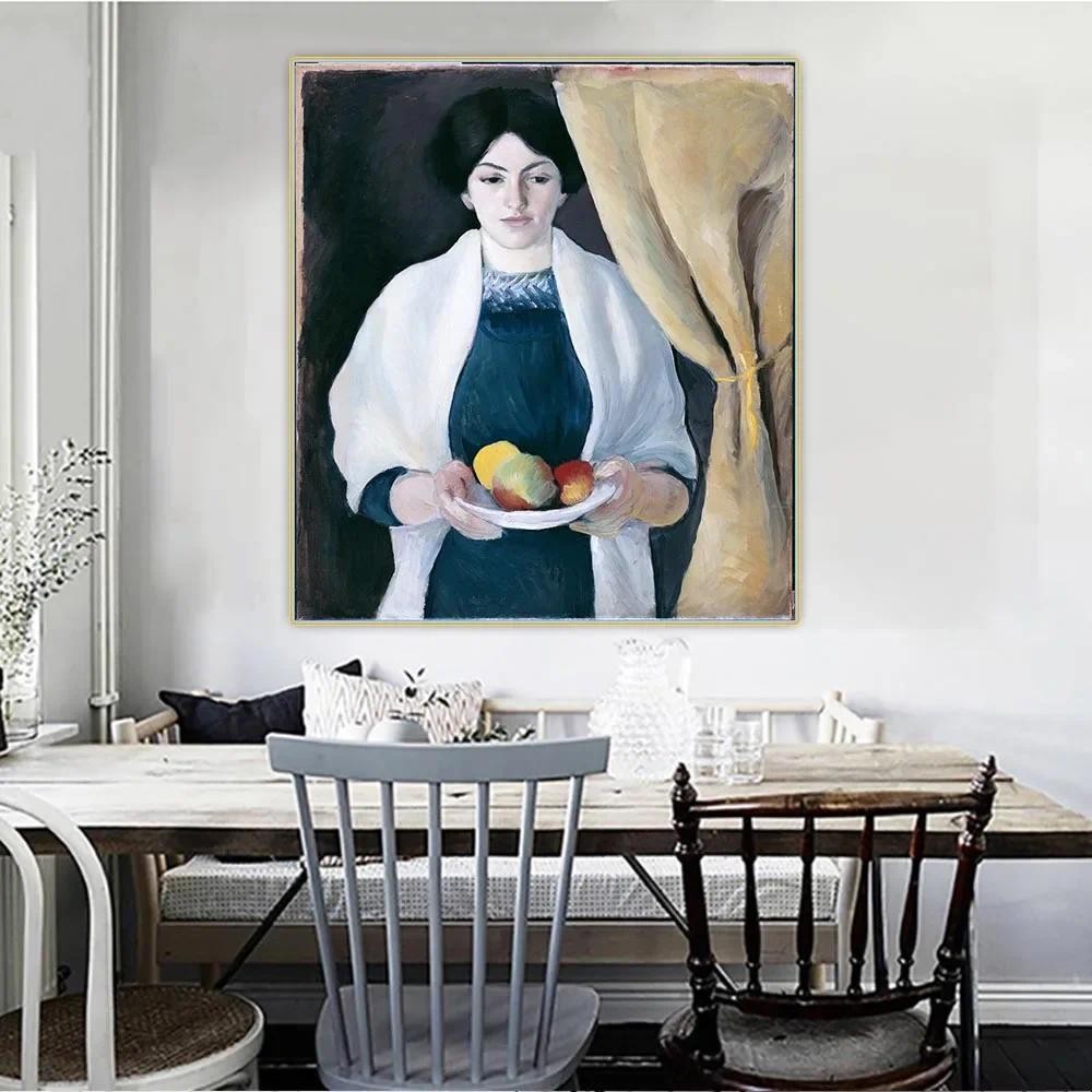 

August Macke " Portrait With Apples " Interior Decor Canvas Oil Painting Aesthetics Picture Print Artwork Poster Home Decoration