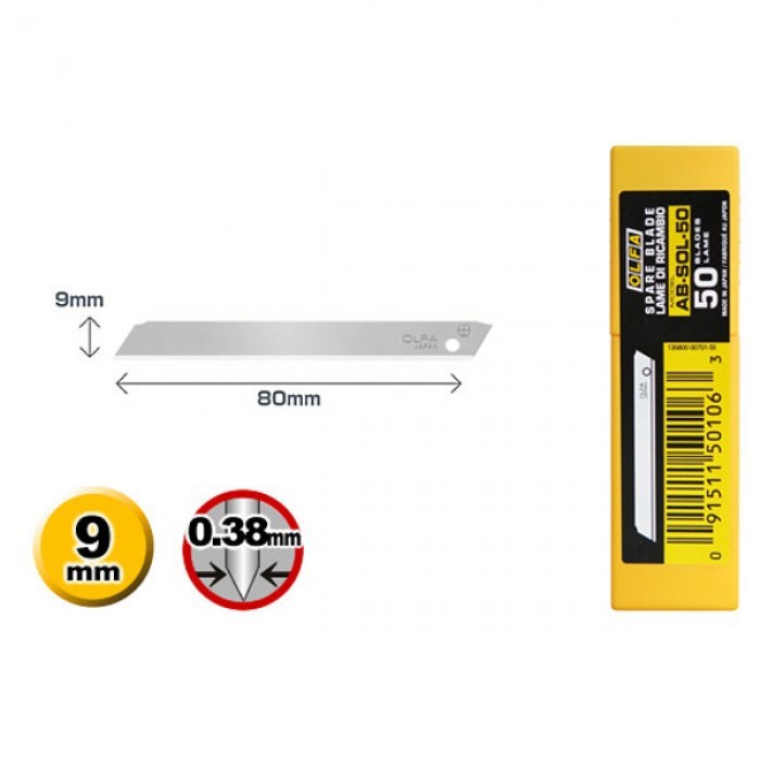 

OLFA AB-SOL-50 Refill Pisau Cutter Polos 9mm (50pcs/pack) Solid Blade 9 mm