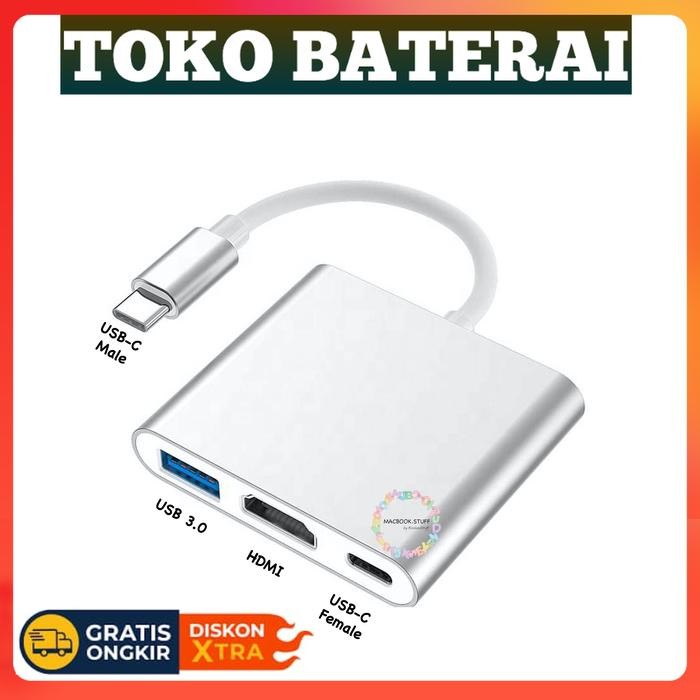 Kabel Adaptor 3 in 1 USB Type C ke HDMI & USB 3.0 untuk MacBook Air Pro M1 iPad ASUS Lenovo Acer HP 
