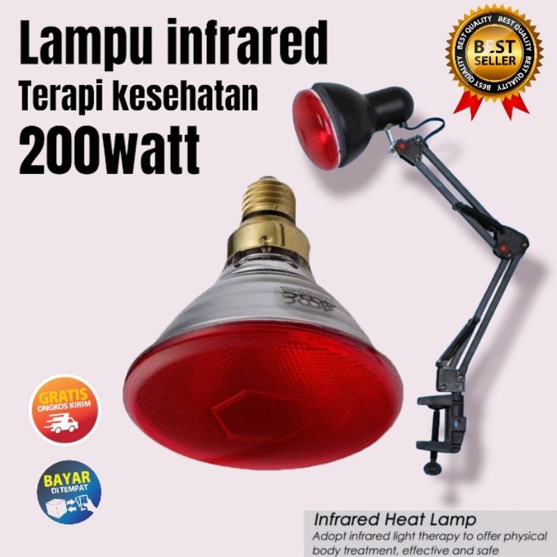 Lampu Terapi Infrared 200watt lampu pemanas penghangat kandang lampu pemanas merah