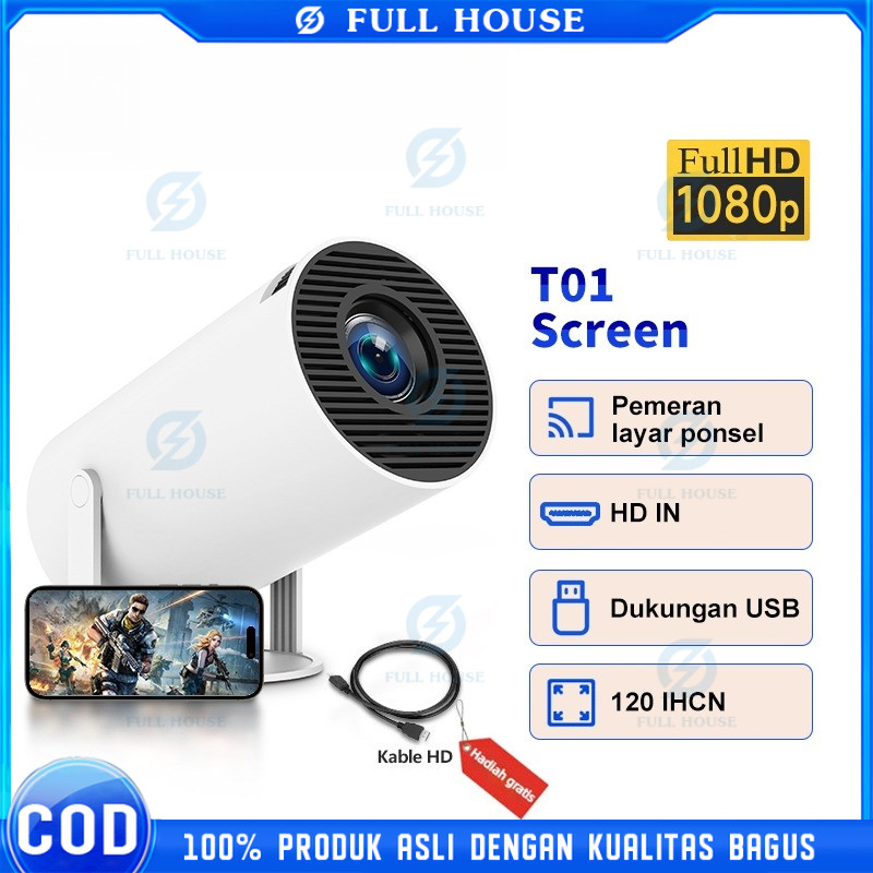Full House！ Proyektor T01 Screen 1080p Telepon Wireless Portability Proyektor 5000 Lumens Projector