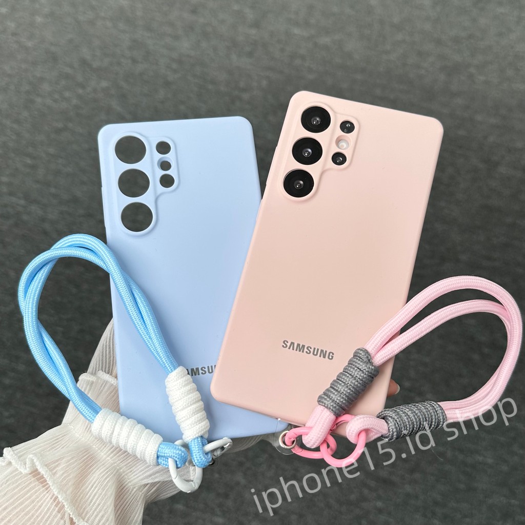 Pink Official Silicone Case with Wrist Anti Drop Lanyard Phone Case for Samsung Galaxy S25 S24 S23 S