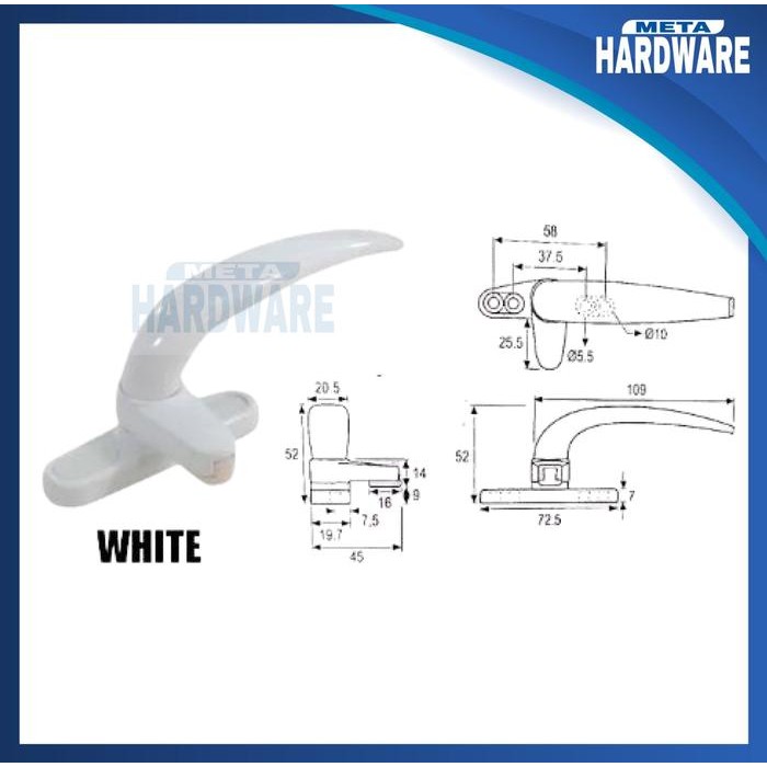 Rambuncis Dekkson Casement Handle Kunci Jendela CH 400 Dekson White