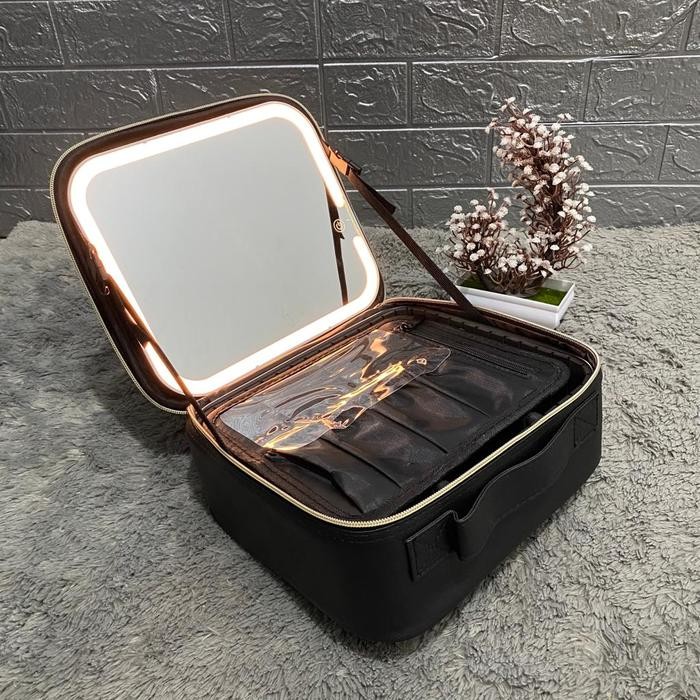 Tas Kosmetik Cermin LED Tas Makeup LED Tas Make up Cermin Lampu - Black