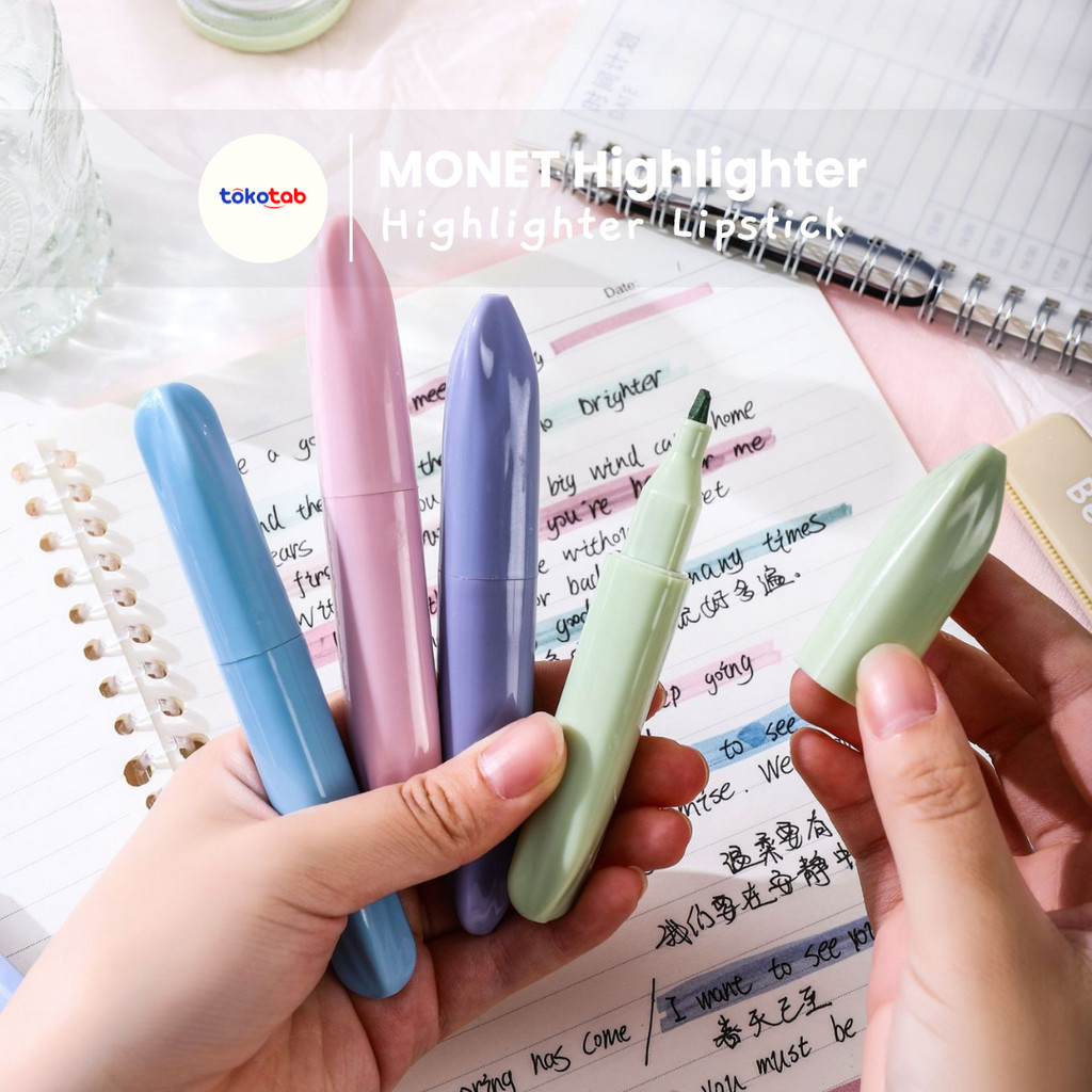

Tokotab - Highlighter Warna MONET Pastel Highlighter Pen Set Lucu Journal Marker Pen Alat Tulis Stabilo Lipstick CY-688