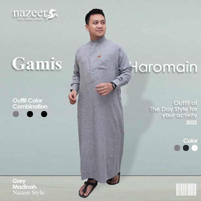 Baju gamis pria al haramain jubah muslim laki-laki dewasa - Grey, M