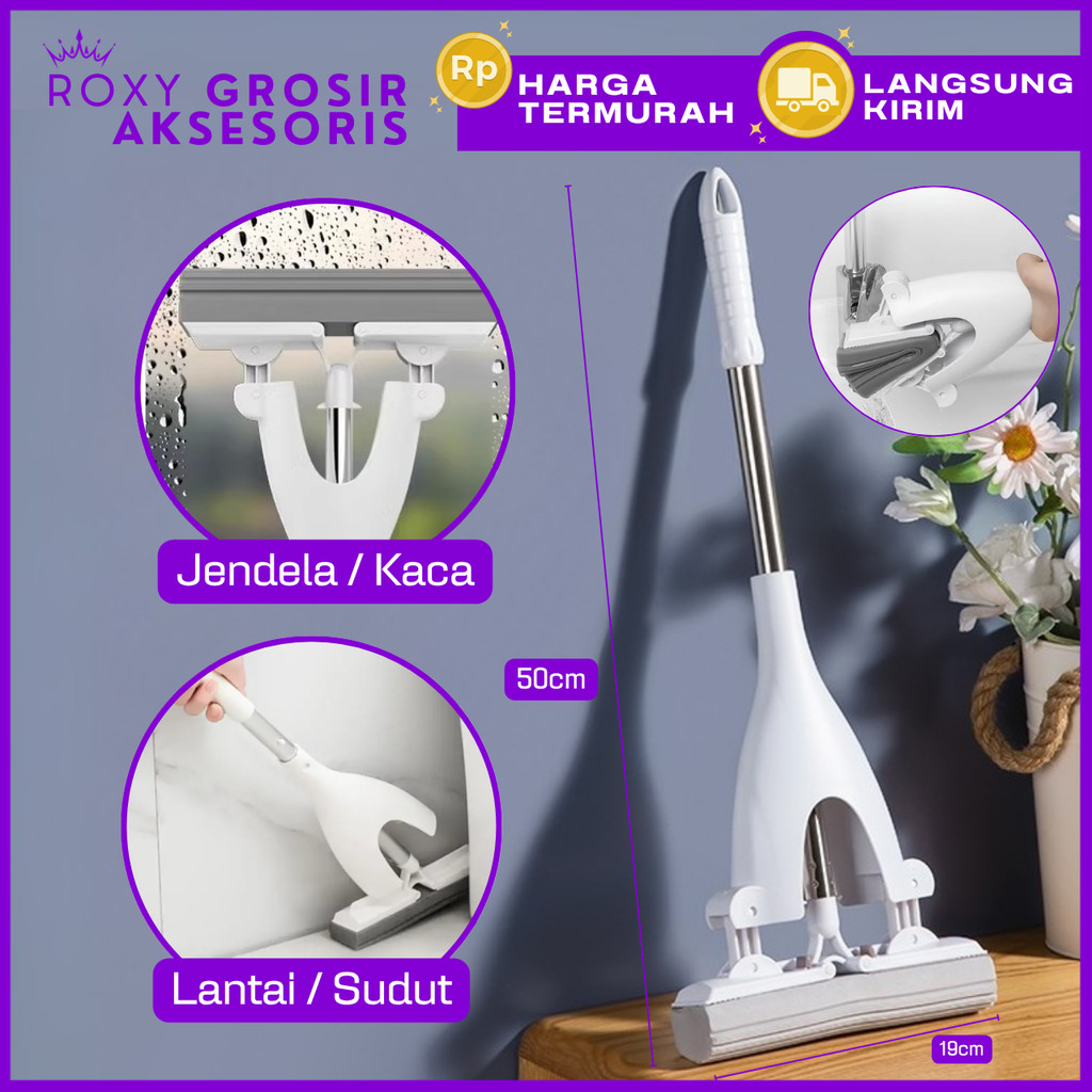 Pel Mop Gagang Pembersih Kaca Spons PVA Daya Serap Tinggi / Alat Pel Pembersih Jendela Kaca Lantai