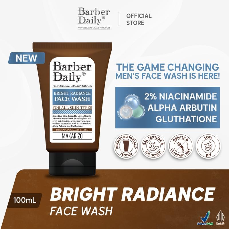 

[READY STOCK] Barber Daily Bright Radiance Face Wash 100mL - Mencerahkan/ Membersihkan/ Wajah/ Pria/ Niacinamide/ Glutathione/ Arbutin