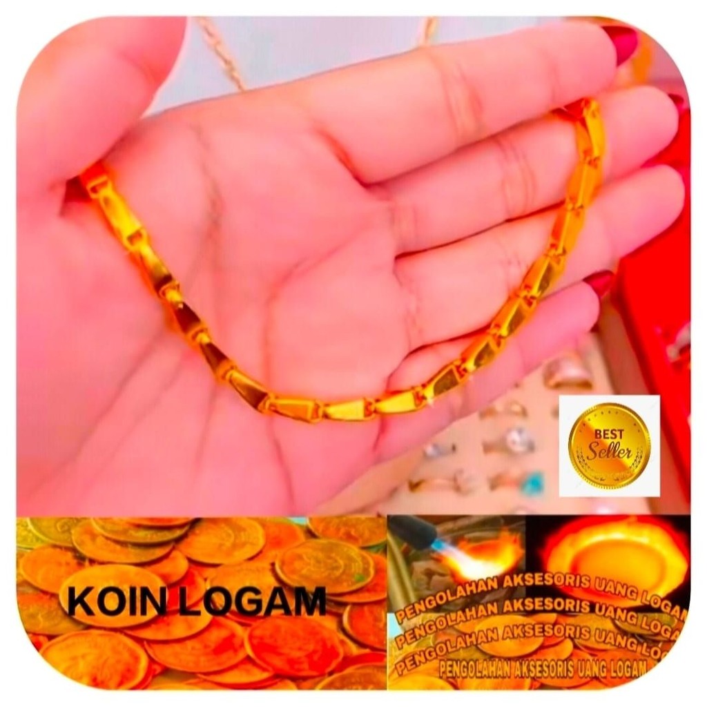 koin asli Gelang rantai wanita model baru koin logam 1991 tidak luntur lapis emas 24k anti karat mot