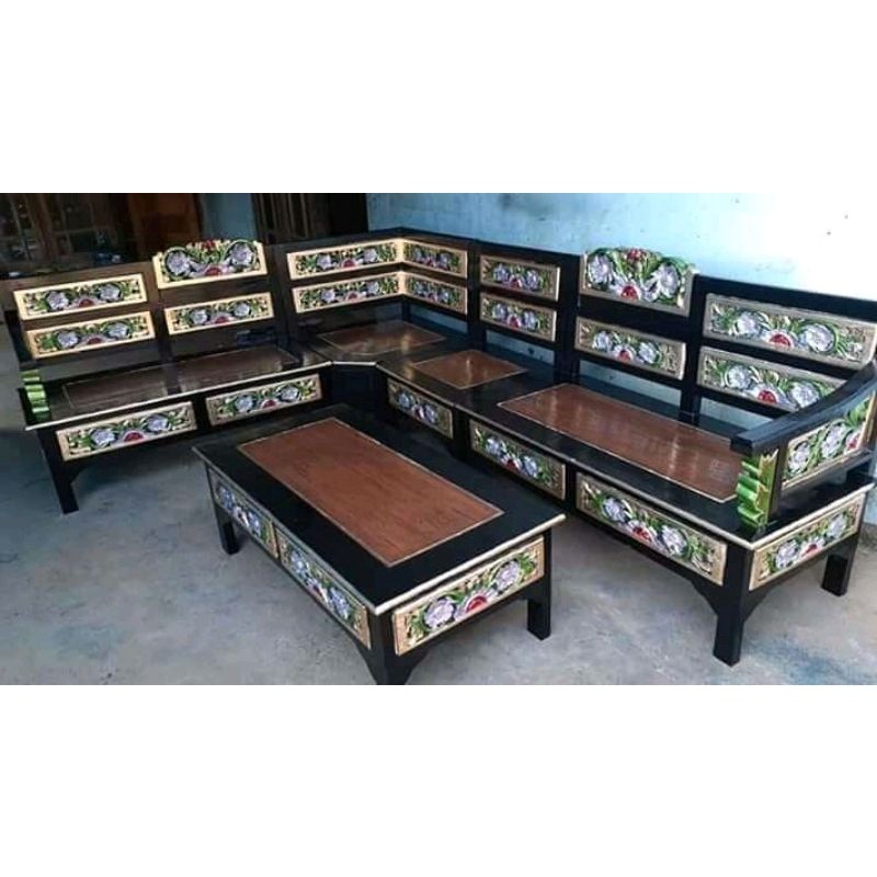 Furniture kursi tamu sudut model mawar / kursi tamu kayu jati / kursi tamu minimalis / model kursi r