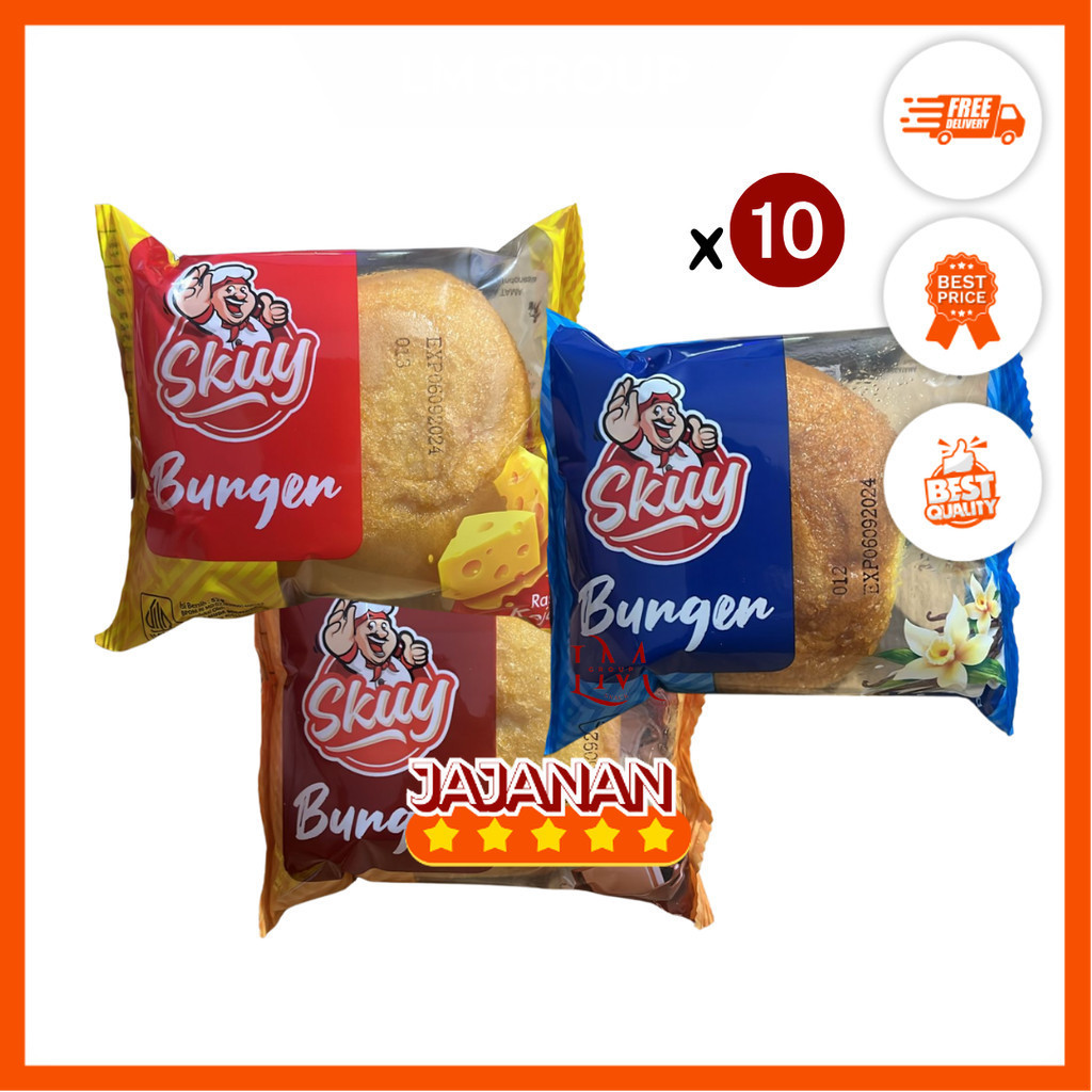 

[10 PCS] Roti Skuy Burger Lembut Rasa Keju/Cokelat/Vanilla @52gr Jajanan Termurah