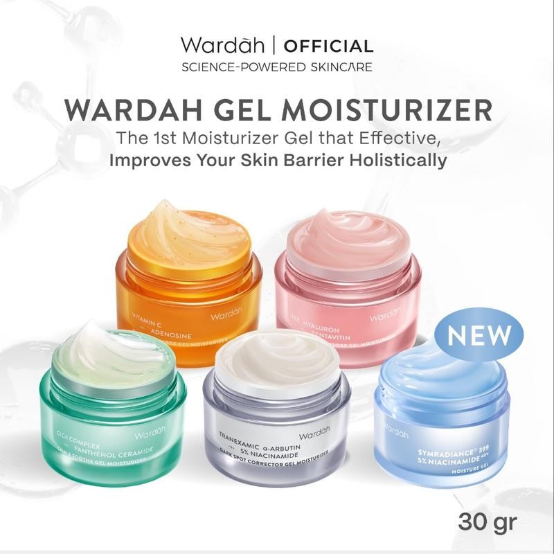 

WARDAH Gel Moisturizer Series 30 g - Tranexamic Alpha Arbutin, Symradiance, Cica Complex + Panthenol Ceramide, 14X Hyaluronic + Pentavitin, Vitamin C + Adenosine - Pelembab Wajah Bertekstur Gel yang Ringan - Skincare