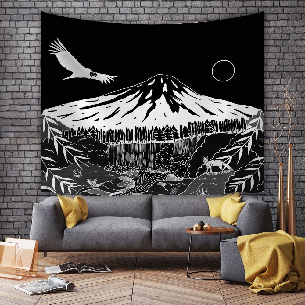 Kain gantung gelombang hitam putih sederhana Kanagawa, asrama, Ukiyoe, permadani Jepang, dewa mataha
