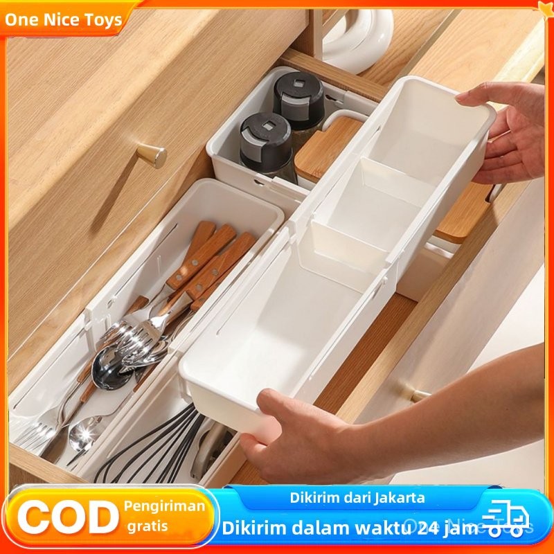 Kotak Organizer Sekat Laci Pakaian Fleksibel Tempat Bumbu Sendok Plastik Putih