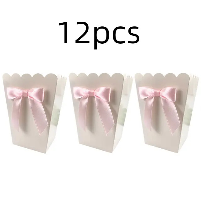 

12pcs Pink Bow Popcorn Box Party Supplies Popcorn Gift Box Bags Candy Snack Mini Snack Candy Food Container Birthday Baby Shower
