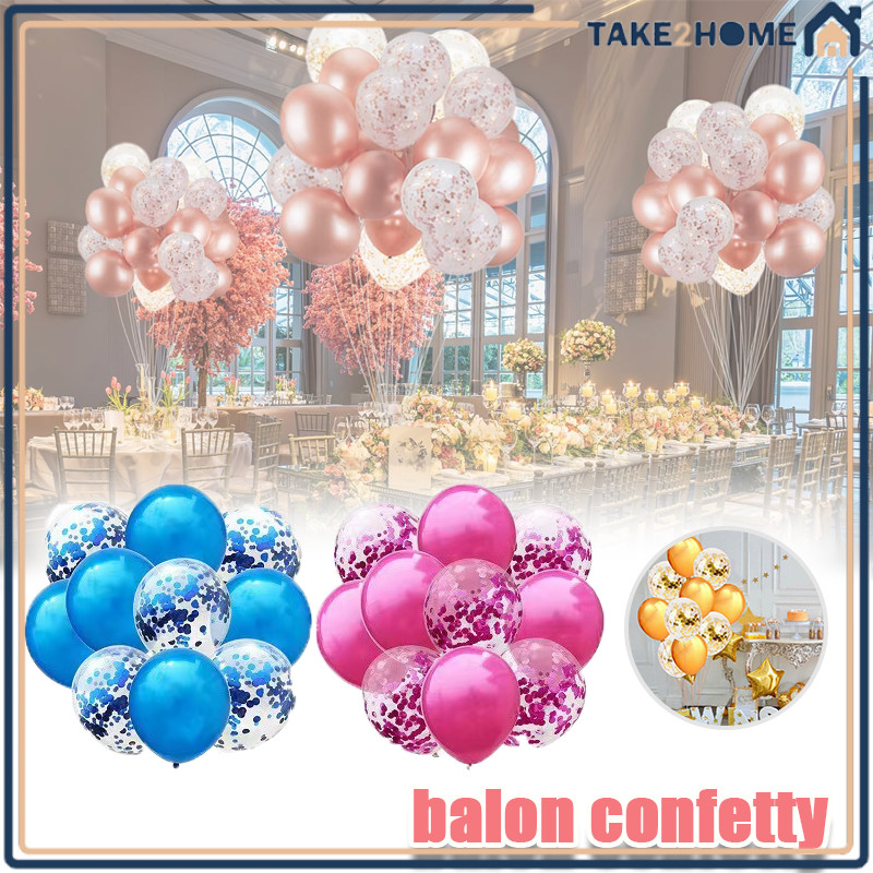 10 pcs 12 inci Balon Confetti Emas Perak Biru/Mix Balon Latex Chrome Metalik/Balon isi Confeti