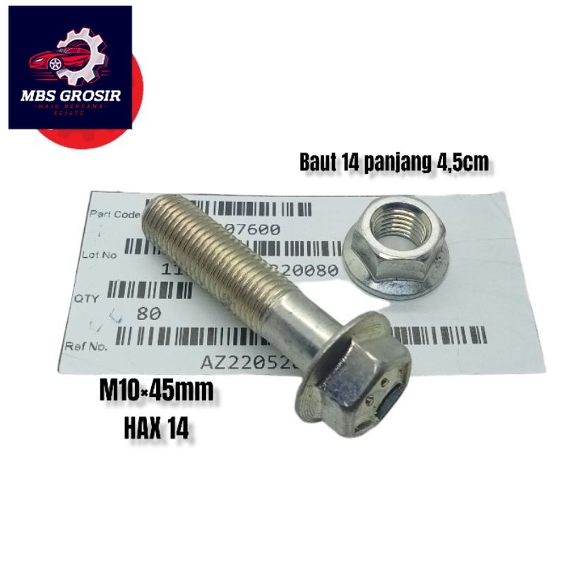 1SET baut MUR 14 m10×45 BAUT BAJA TITIK 4 BAUT PANJANG 4,5CM DUDUKAN SHOK STERING