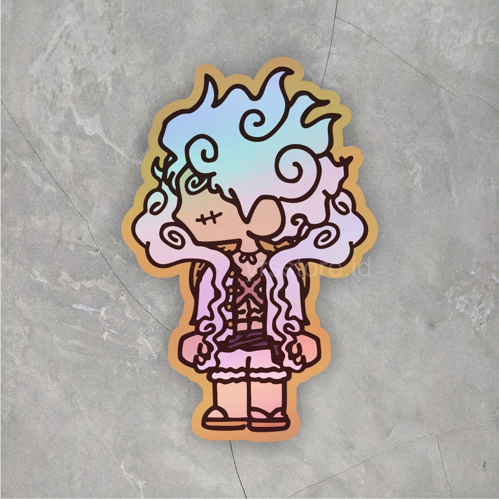 

OT STICKER Sticker Anime Hologram One Piece Luffy gear 5 ukuran +-7cm sticker case hp dll