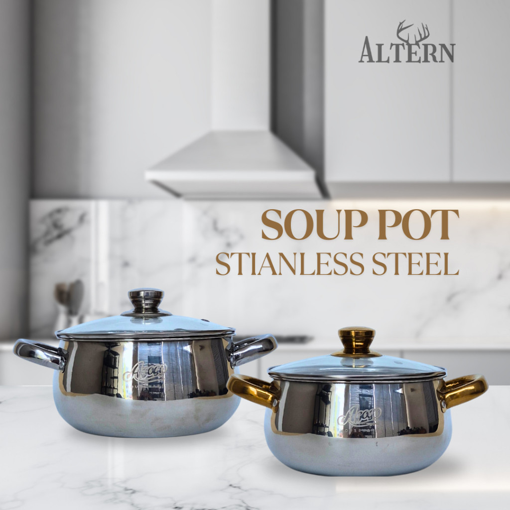 AGOGO Panci Sup Soup Pot Stainless Steel Diameter 20-24cm Silver & Gold