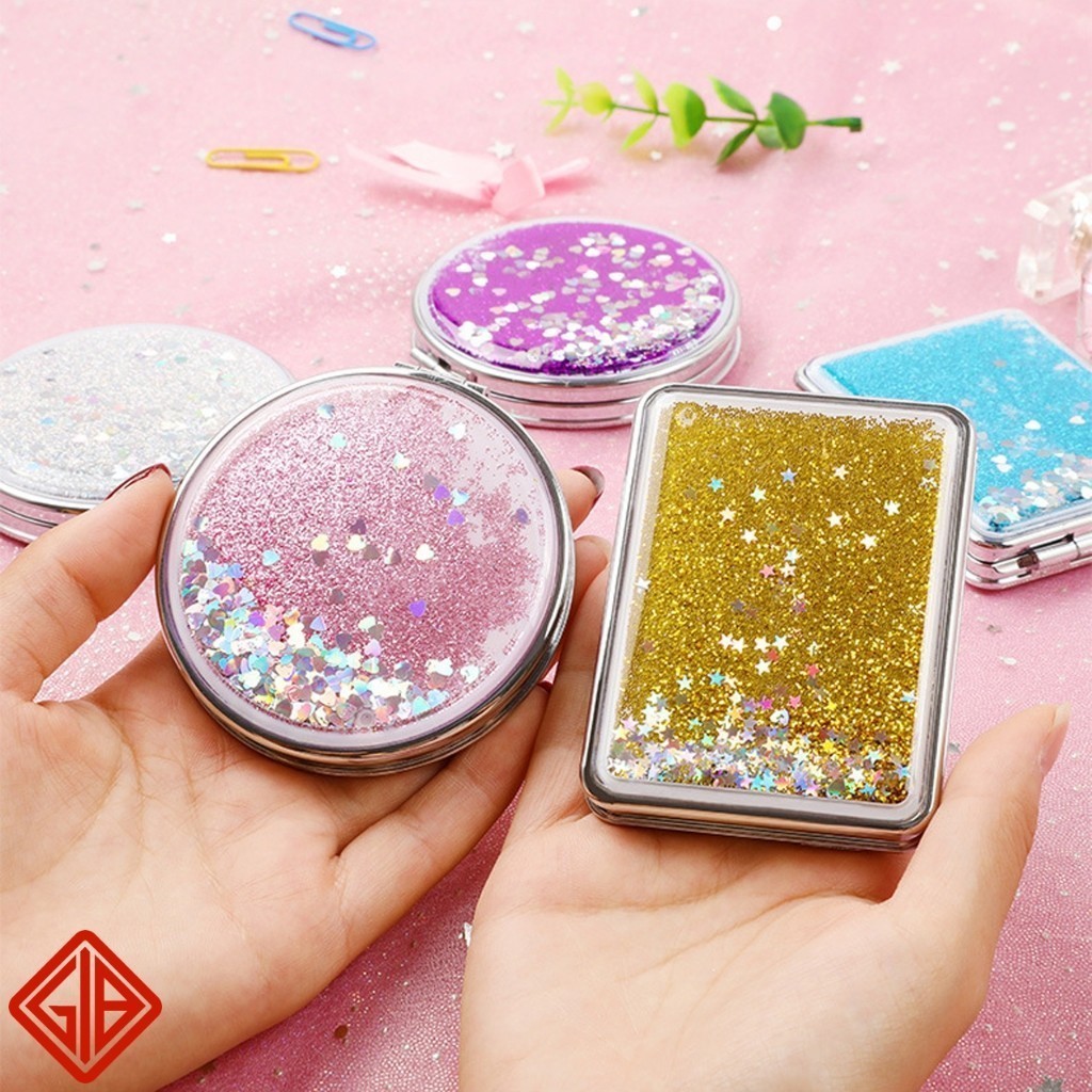 Grosir Termurah Cermin Travel Cermin Saku Kaca Rias Makeup Lipat Bulat Kotak Mini Dua Sisi