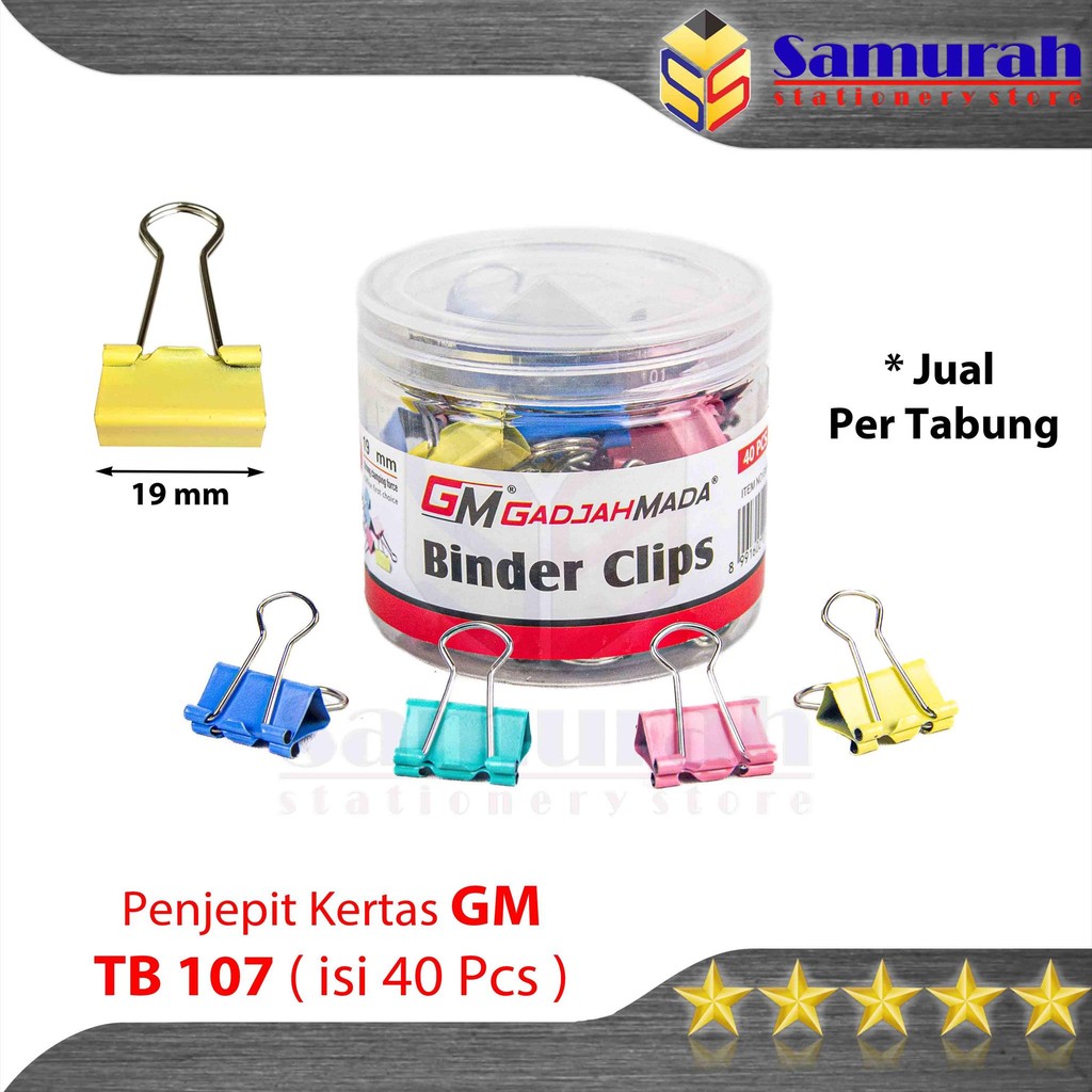 

Binder Clip 107 Gadjah Mada Warna Pastel ( Box ) isi 40 pcs Ekonomis / GM TB 107 lebar 19 mm