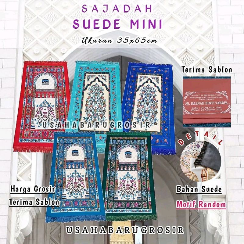 PROMO  SAJADAH MUKA / SAJADAH TRAVEL / SUEDE TAMBANG / SUEDE ARBAIN 3 PER 4 / TIPIS TRAVEL Kecil Saj