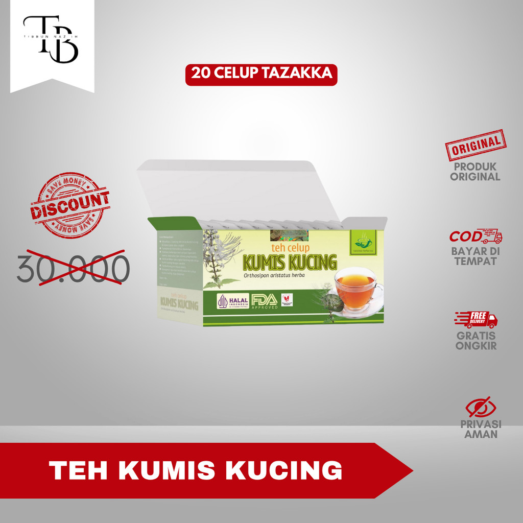 

TEH KUMIS KUCING - isi 20 kantong celup | untuk membantu melancarkan buang air kecil original Tazakka 100%