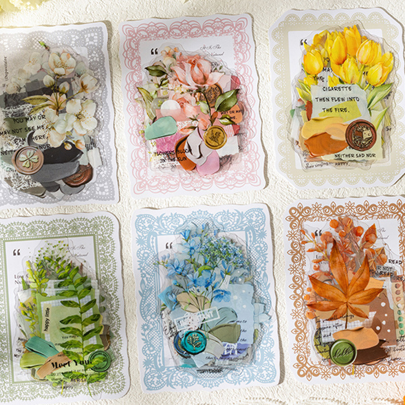 

2Style 60Pcs/bag Watercolor Flower Collage PET Stickers Scrapbook Stickers DIY Handbook Decorative Material Stickers