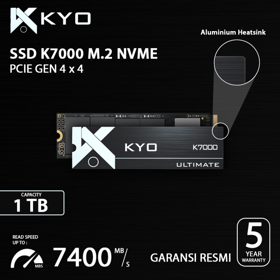 KYO ULTIMATE K7000 PCIe 4.0 NVME SSD 1TB M.2 NVMe Gen 4 x4 HeatsinkCO