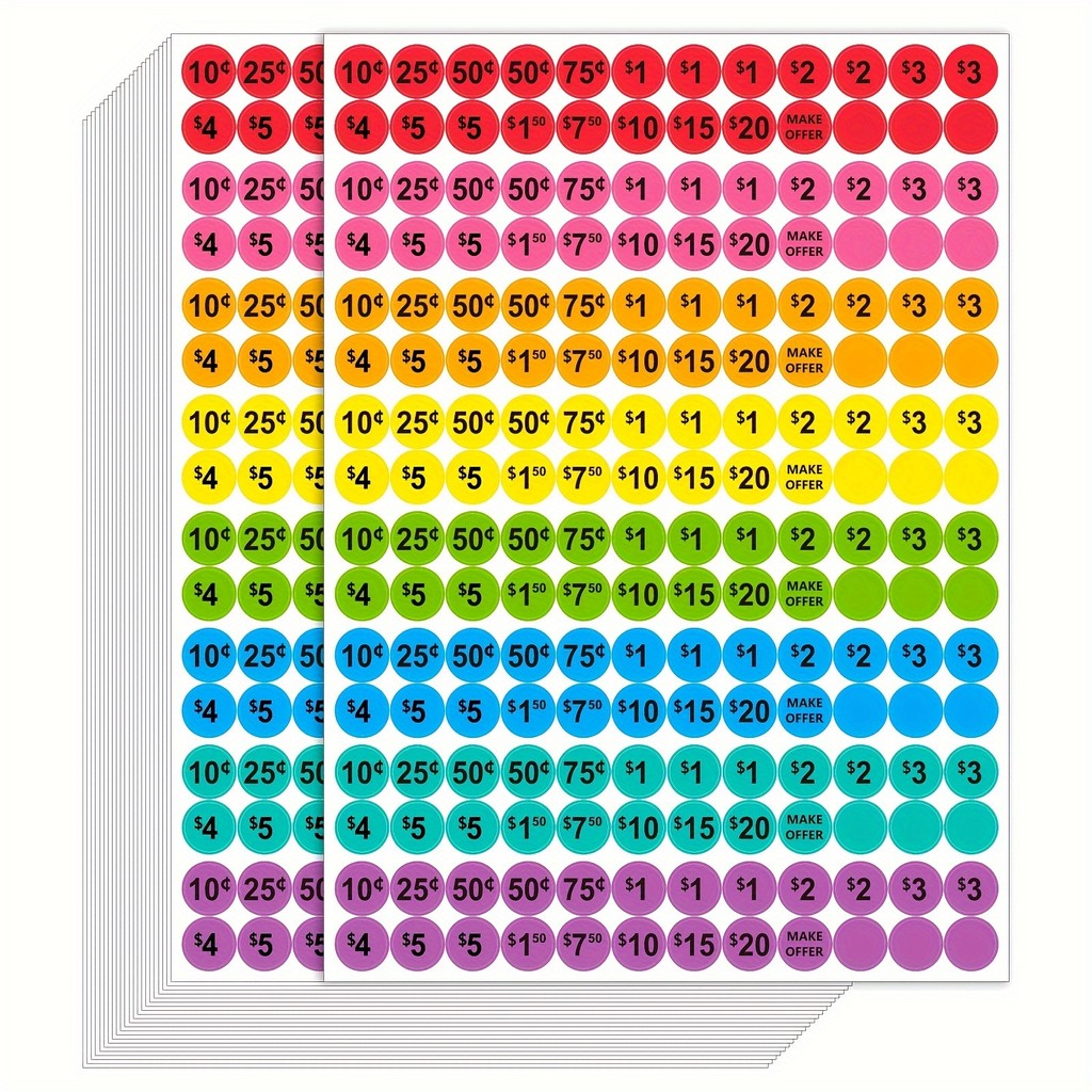 

960 PCS Garage Sale Price Stickers for Yard Sale Colorful Price Tag Labels 3/4" Diameter Flea Market Pre-Printed Pricing Sticker