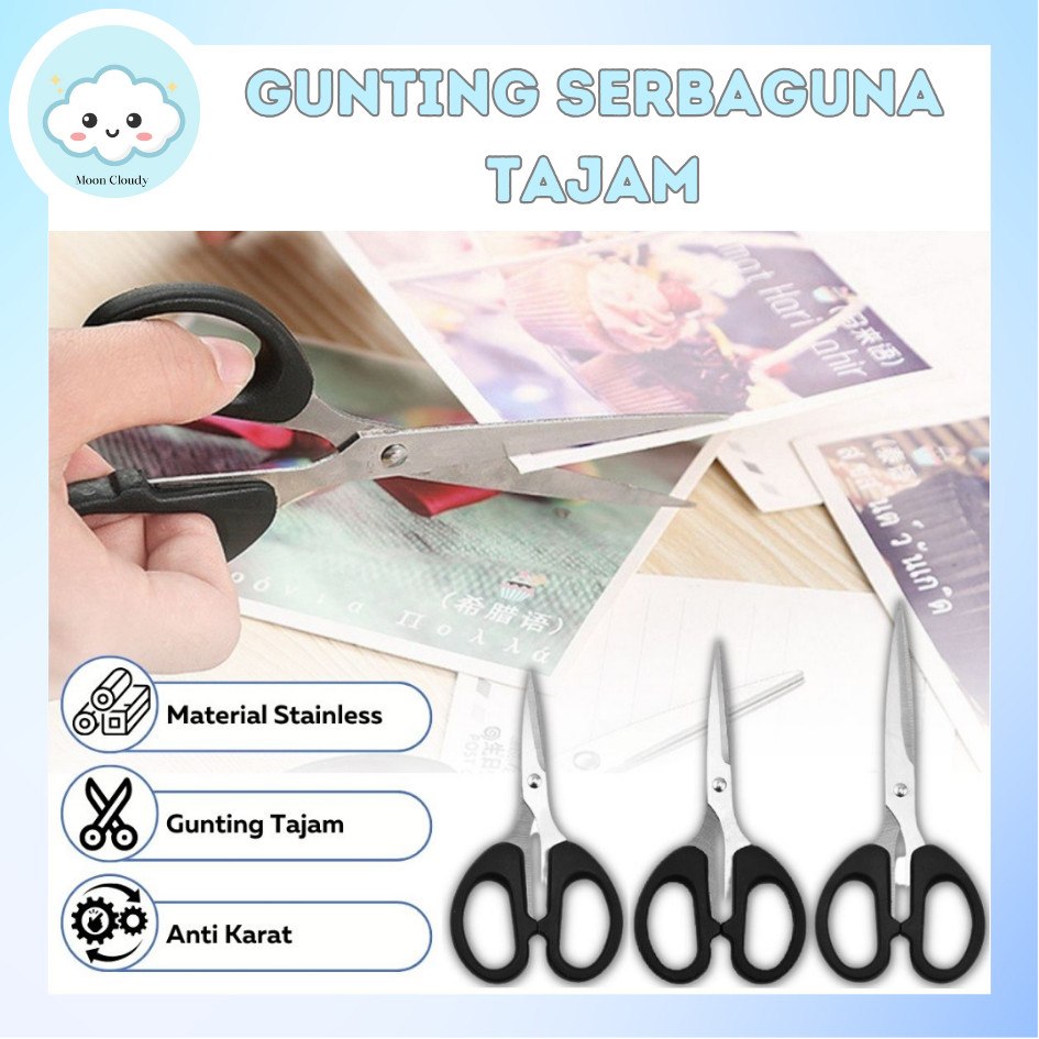 

Gunting Serbaguna Kertas Besar Sedang Kecil Paper Scissors Alat Pemotong Super Tajam Potong Pisau Multifungsi Gagang Hitam Bahan Stainless Steel Anti Karat Alat Perlengkapan ATK Sekolah Anak Kantor Alat Tulis Murah Sangat Berguna