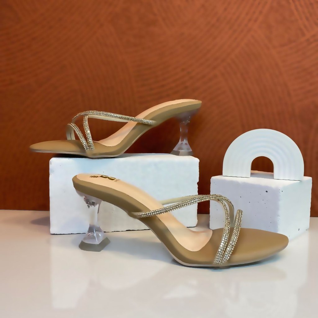EMBAY - Jihan Mocca Heels Wanita Hak Kaca 7cm sandal kondangan lamaran wisuda pesta