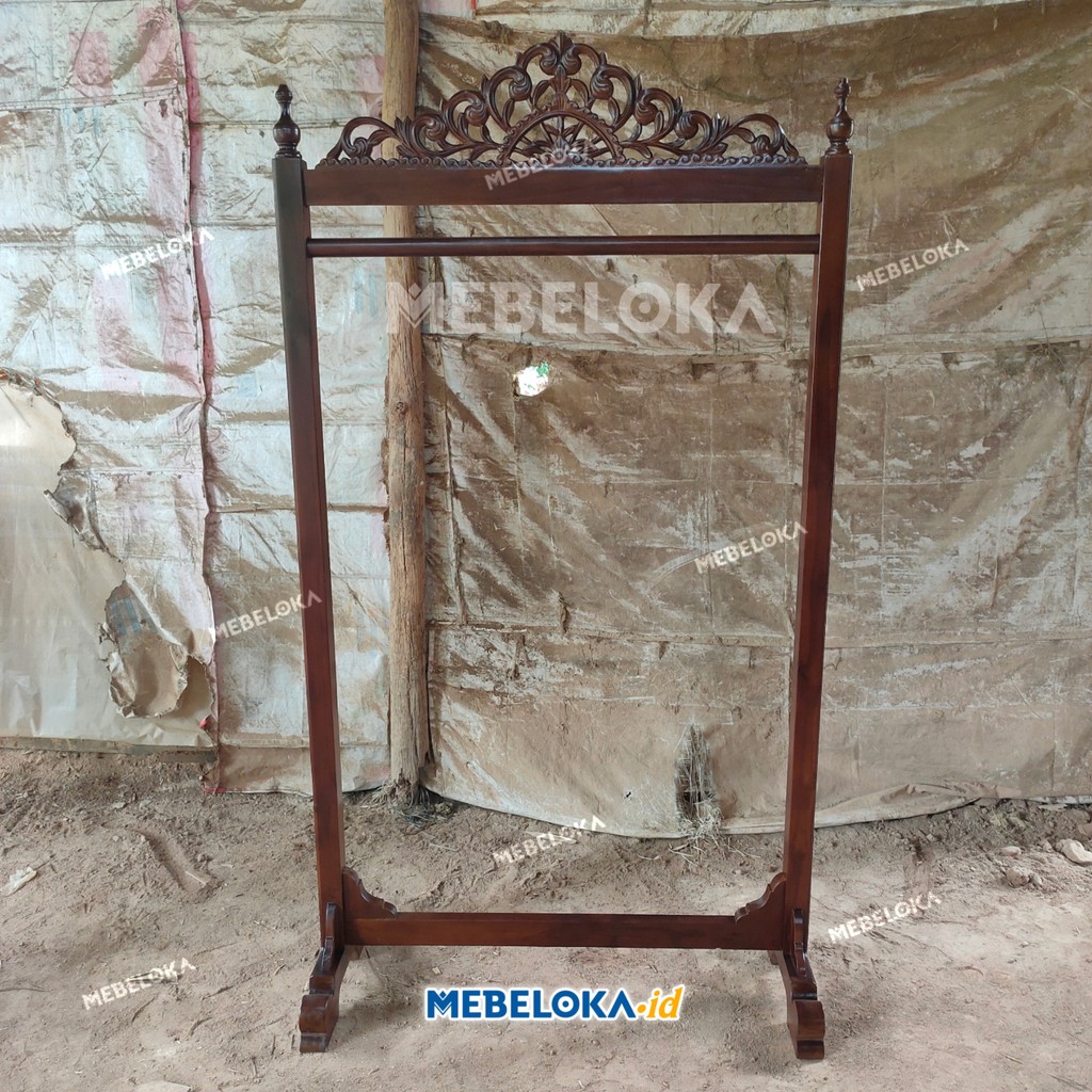 Gantungan kain kayu jati ukiran. Gawangan sampiran kain batik pajangan dekorasi