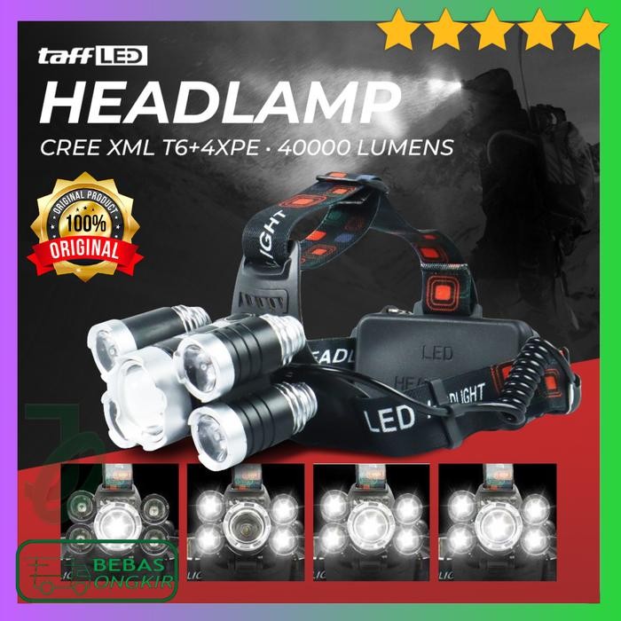 Senter Kepala Cree XM-L T6 + 4 XPE 40000Lm + 2x18650+Charger BL254