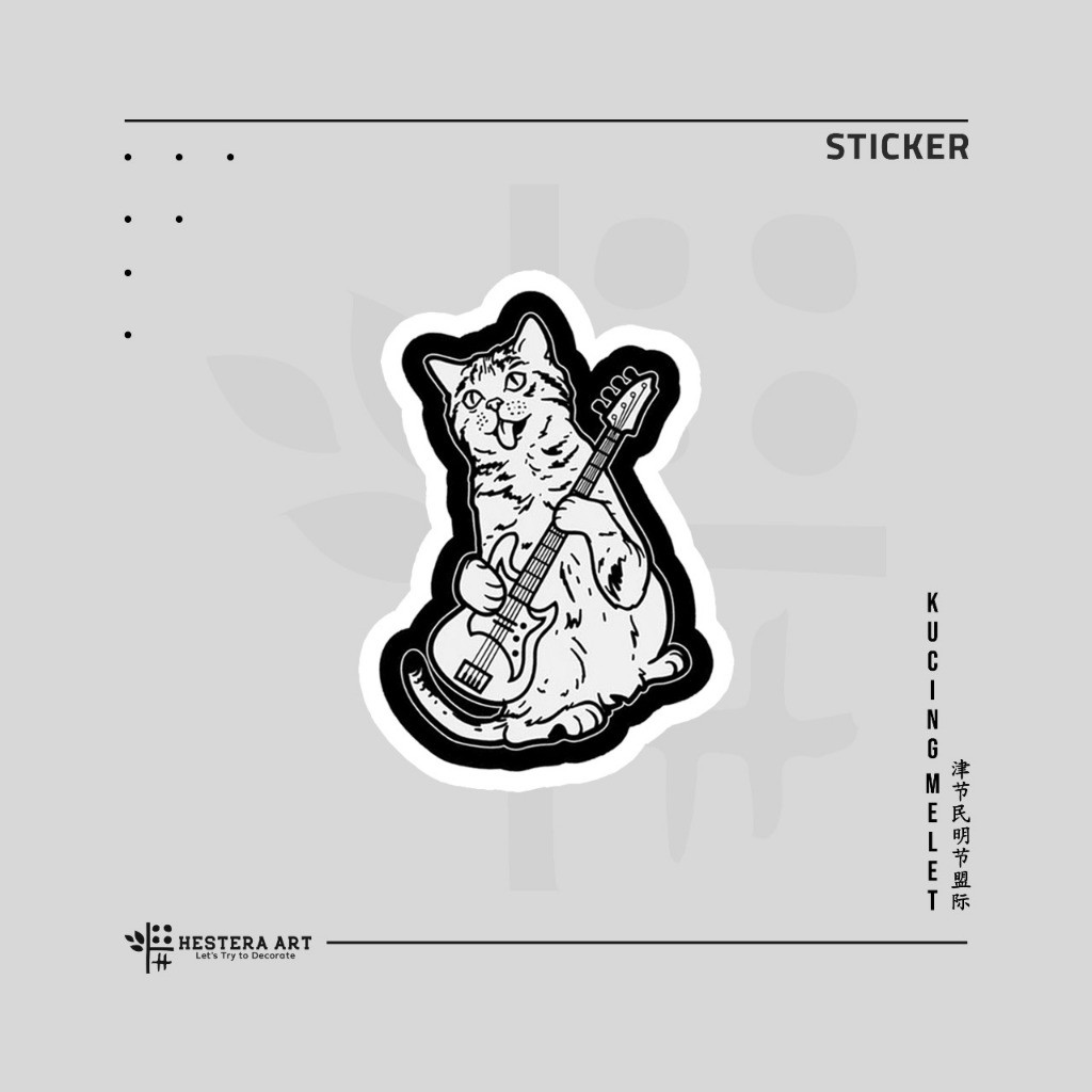 

Stiker Guitar Cat Sticker Vinyl Doff Laminasi | Stiker Kucing Melet Megang Gitar