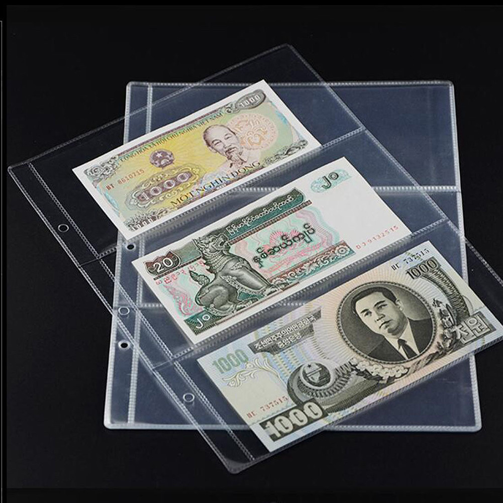 

10Pcs PVC Money Banknote Paper Money Album Page Collection Holder Sleeves 3 slot Loose Leaf Sheet Portable Album